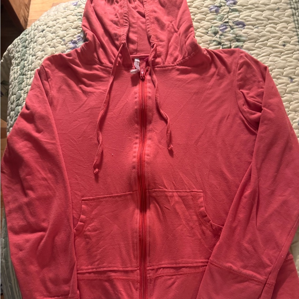 Women’s coral lightweight cropped hoodie jacket
